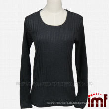 Damen Grau gerippter Kaschmirpullover